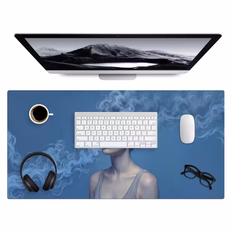 Bureau onderlegger - Portret - Zonnebril - Rook - Abstract - Blauw — 4