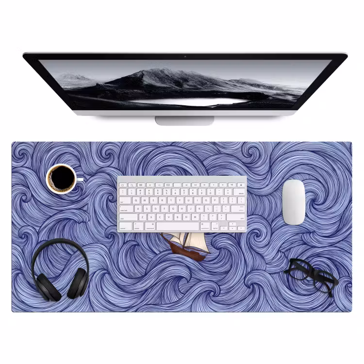 Bureau onderlegger - Schip - Golven - Zee - Illustratie - Blauw — 4