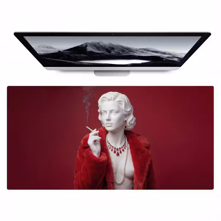 Bureau onderlegger - Vrouw - Bontjas - Mode - Klassiek - Rood — 1