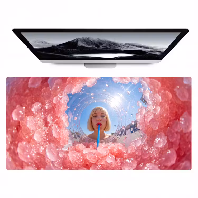 Bureau onderlegger - Vrouw - Drank - Zomer - Roze - Blauw — 1