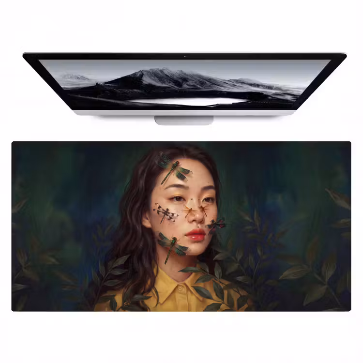 Bureau onderlegger - Vrouw - Insecten - Natuur - Portret - Groen — 1