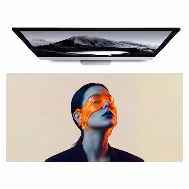 Bureau onderlegger - Vrouw - Oranje - Abstract - Modern - Kleurrijk — 1