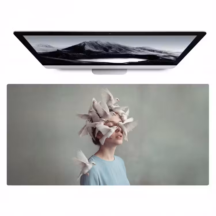 Bureau onderlegger - Vrouw - Vogels - Abstract - Modern - Wit — 1