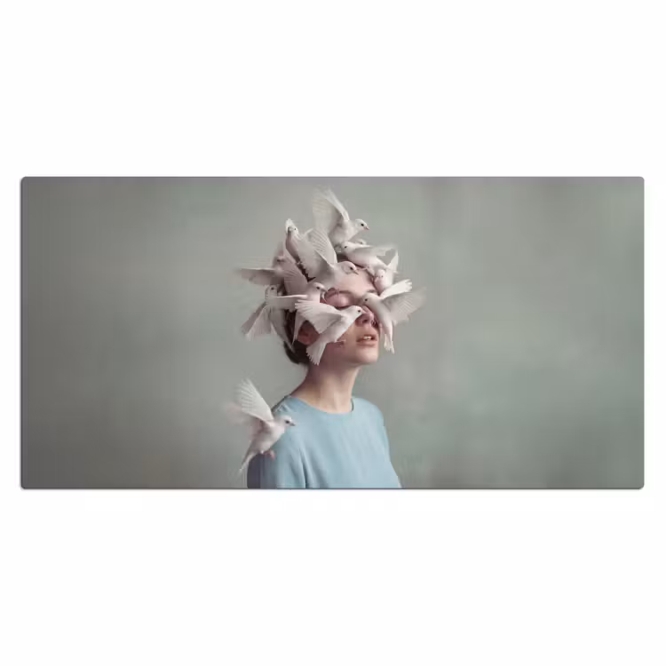 Bureau onderlegger - Vrouw - Vogels - Abstract - Modern - Wit — 2
