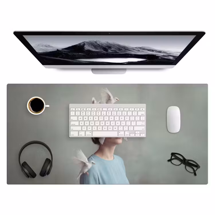 Bureau onderlegger - Vrouw - Vogels - Abstract - Modern - Wit — 4