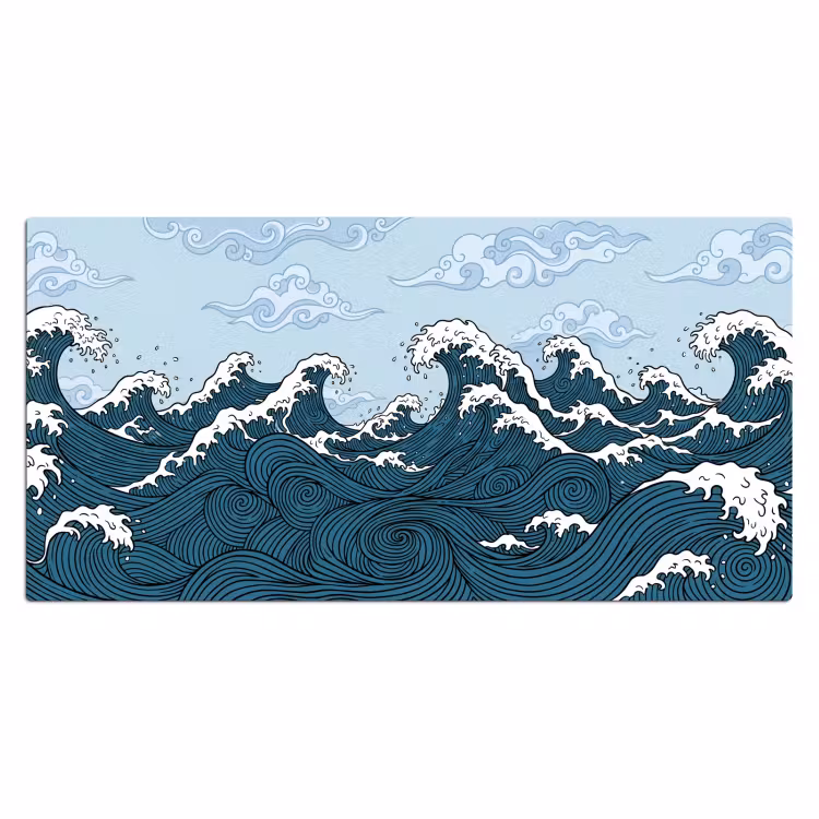 Bureau onderlegger - Zee - Golven - Japans - Natuur - Blauw — 2