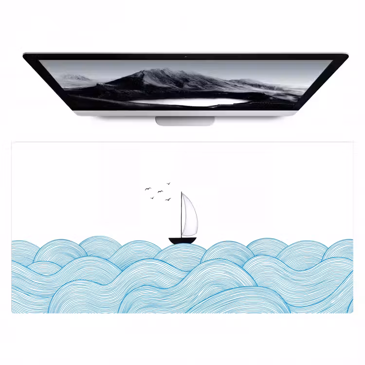 Bureau onderlegger - Zeilboot - Golven - Zee - Illustratie - Blauw — 1