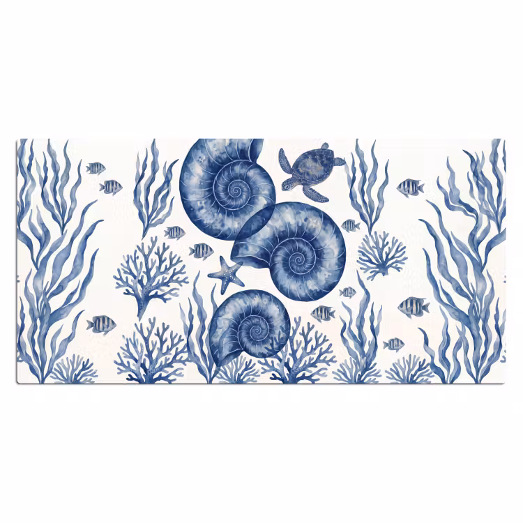 Bureau onderlegger - Schelp - Spiraal - Zeeleven - Aquarel - Blauw — 2