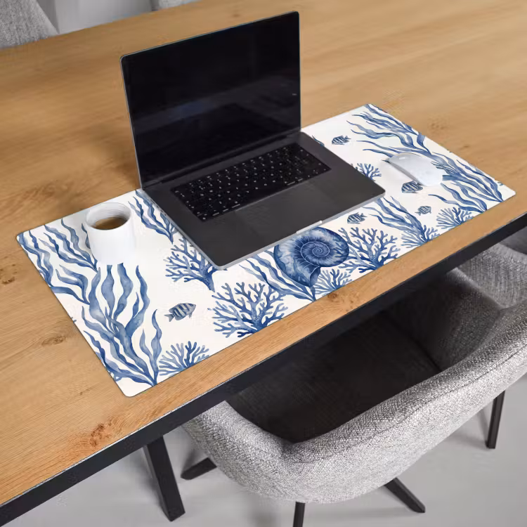 Bureau onderlegger - Schelp - Spiraal - Zeeleven - Aquarel - Blauw — 3