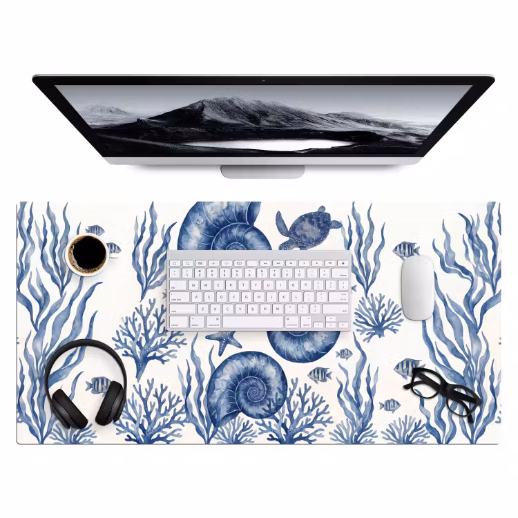 Bureau onderlegger - Schelp - Spiraal - Zeeleven - Aquarel - Blauw — 4