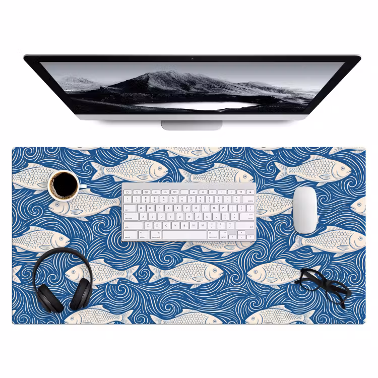 Bureau onderlegger - Vis - Water - Patroon - Grafisch - Blauw — 4