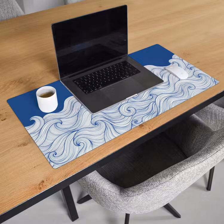 Bureau onderlegger - Walvis - Staart - Golven - Lijntekening - Blauw — 3