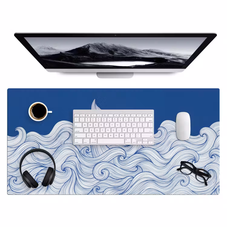 Bureau onderlegger - Walvis - Staart - Golven - Lijntekening - Blauw — 4