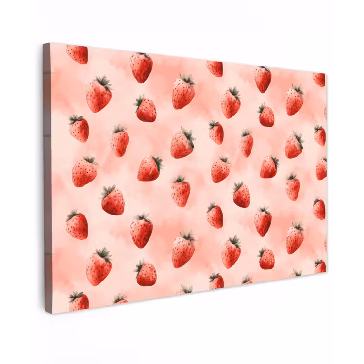 Canvas schilderij - Aardbei - Patroon - Roze — 1