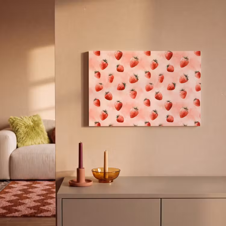 Canvas schilderij - Aardbei - Patroon - Roze — 2