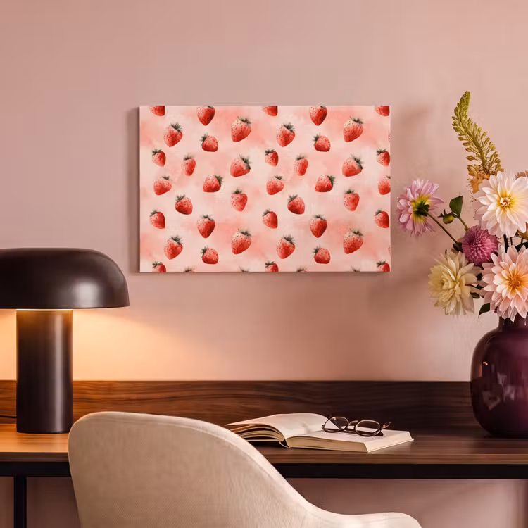 Canvas schilderij - Aardbei - Patroon - Roze — 4