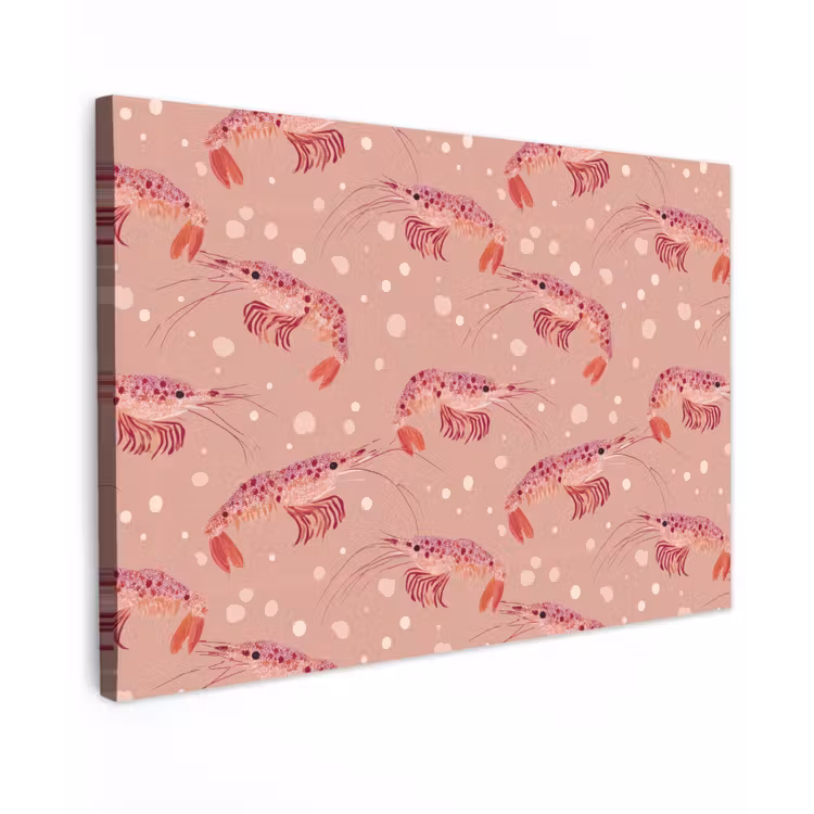 Canvas schilderij - Garnalen - Stippen - Roze — 1