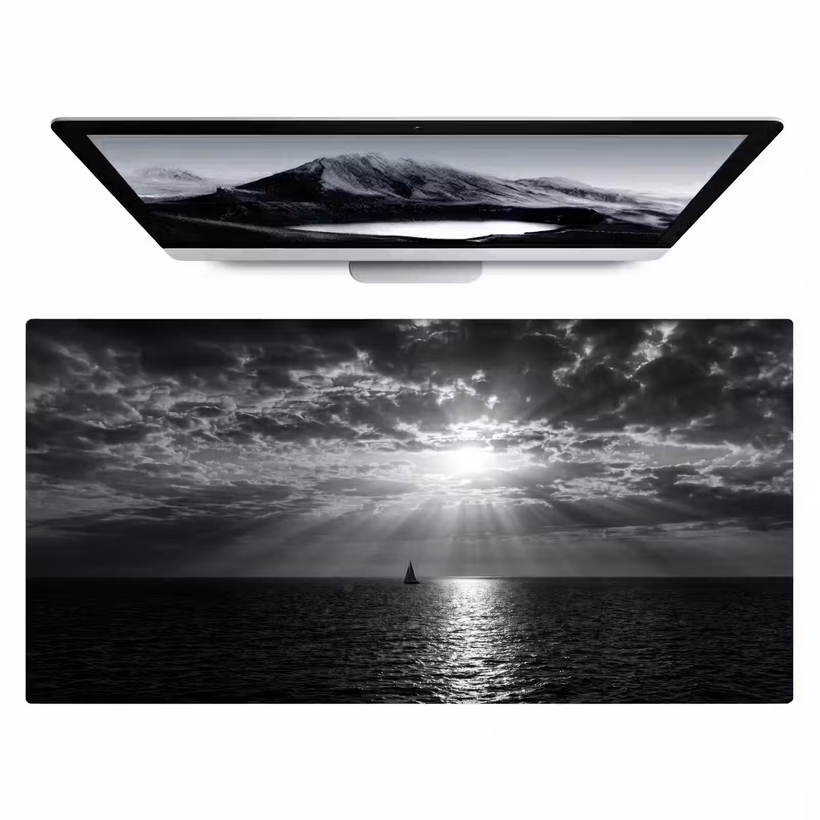 Bureau onderlegger - Water - Boot - Lucht - Natuur - Zwart-wit — 1