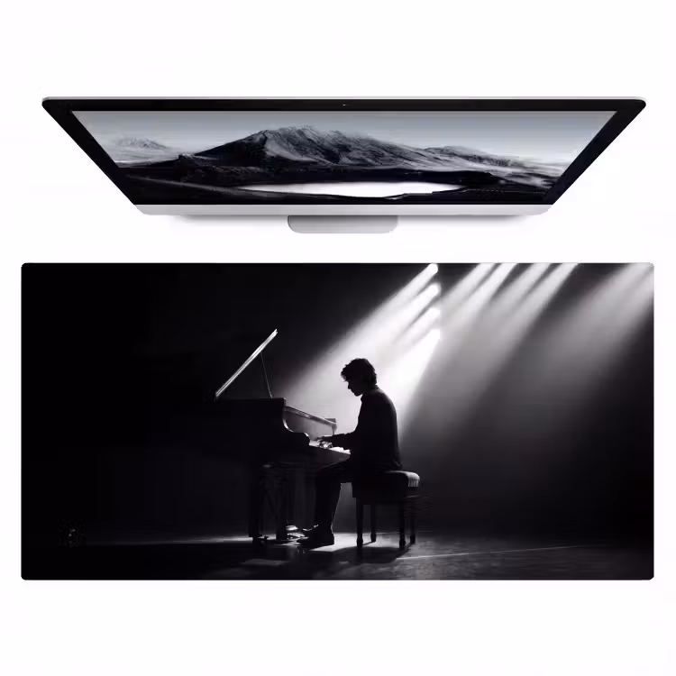 Bureau onderlegger - Persoon - Piano - Muziek - Zwart-wit - Podium — 1