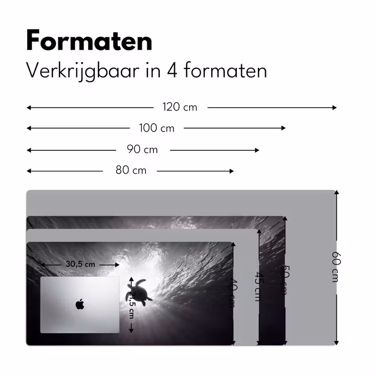 Bureau onderlegger - Schildpad - Onderwater - Lichtstralen - Oceaan - Zwart-wit — 8