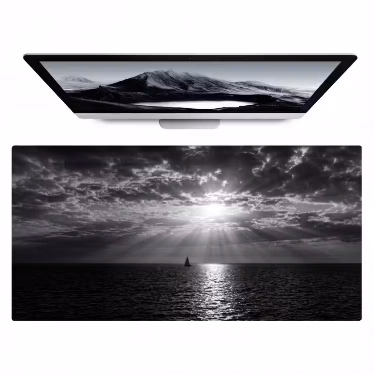 Bureau onderlegger - Water - Boot - Lucht - Natuur - Zwart-wit — 1