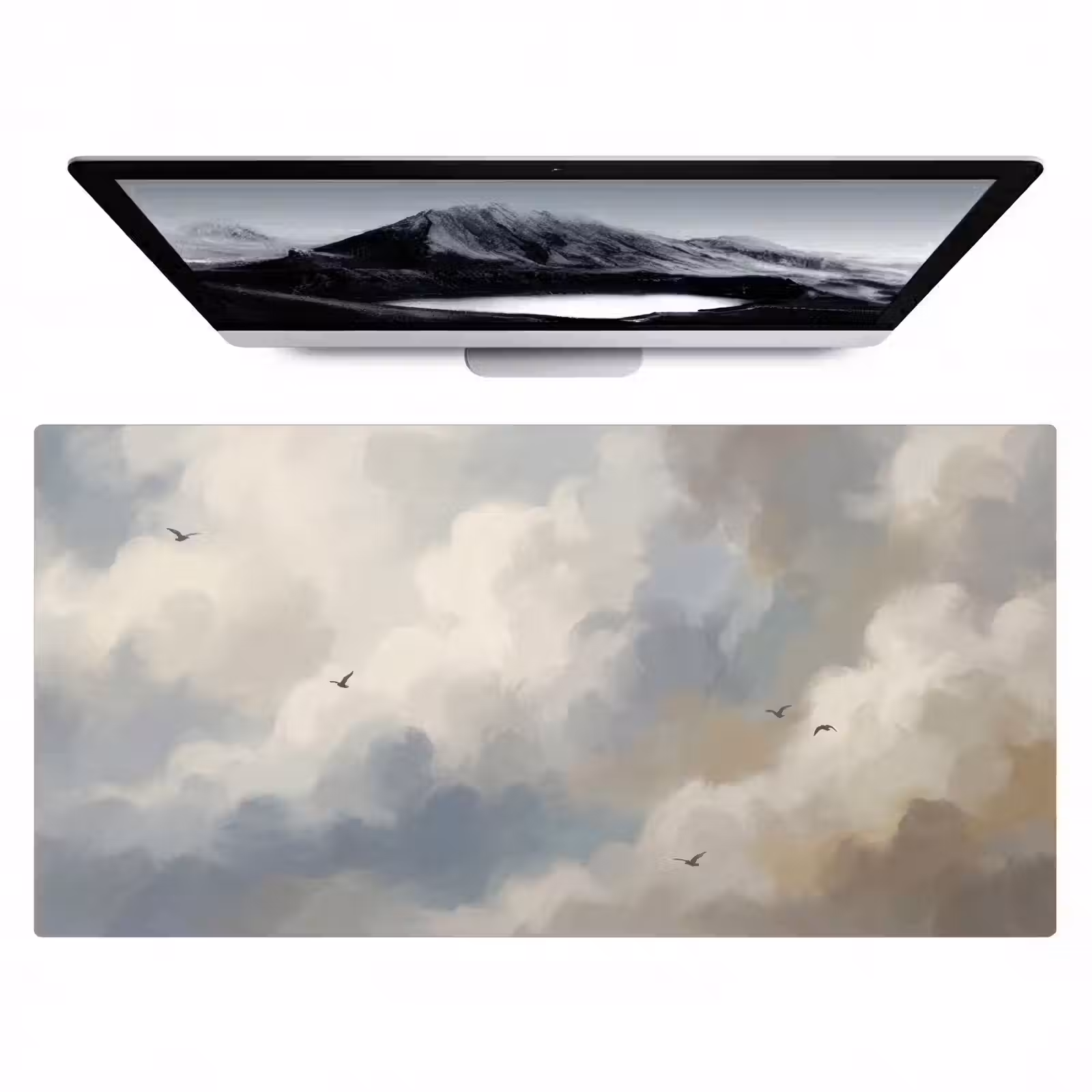 Bureau onderlegger - Vogel - Wolken - Natuur - Modern - Grijs — 1