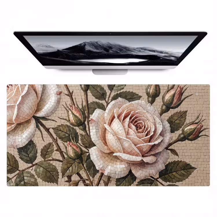 Bureau onderlegger - Roos - Mozaïek - Bloemen - Klassiek - Beige — 1