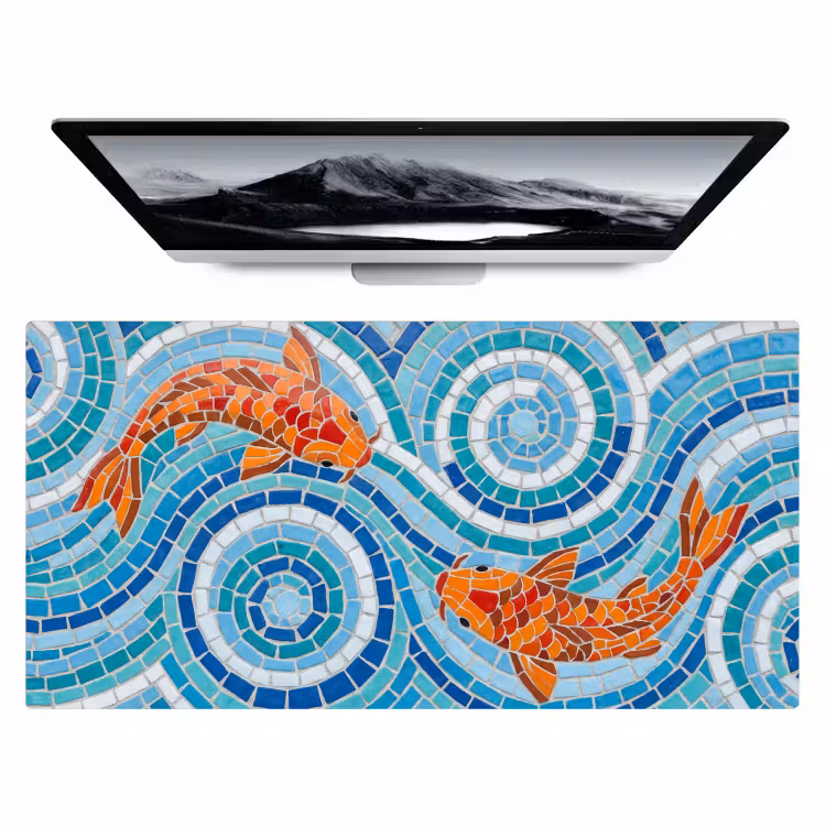 Bureau onderlegger - Vis - Mozaïek - Water - Decoratief - Blauw — 1