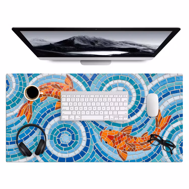 Bureau onderlegger - Vis - Mozaïek - Water - Decoratief - Blauw — 4