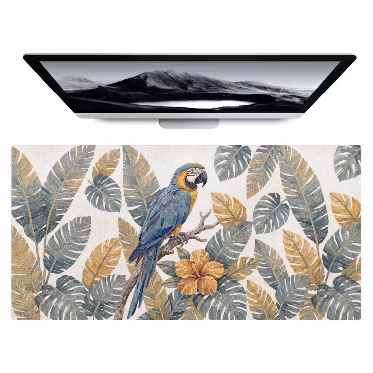 Bureau onderlegger - Vogel - Tak - Natuur - Mozaïek - Blauw — 1