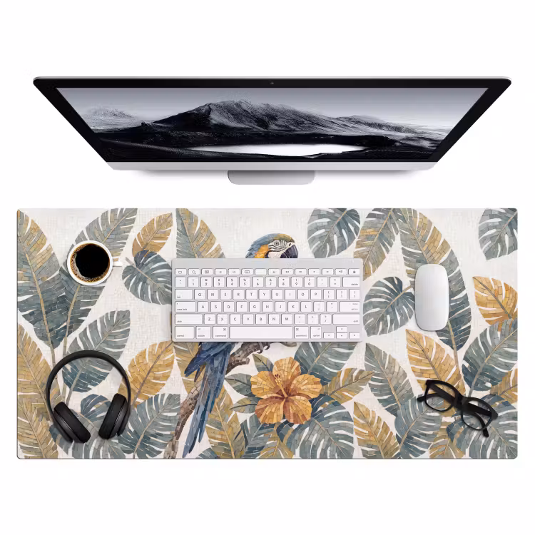 Bureau onderlegger - Vogel - Tak - Natuur - Mozaïek - Blauw — 4
