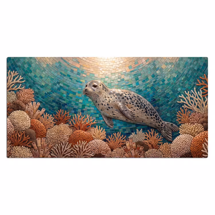 Bureau onderlegger - Zeehond - Mozaïek - Onderwater - Dieren - Blauw — 2