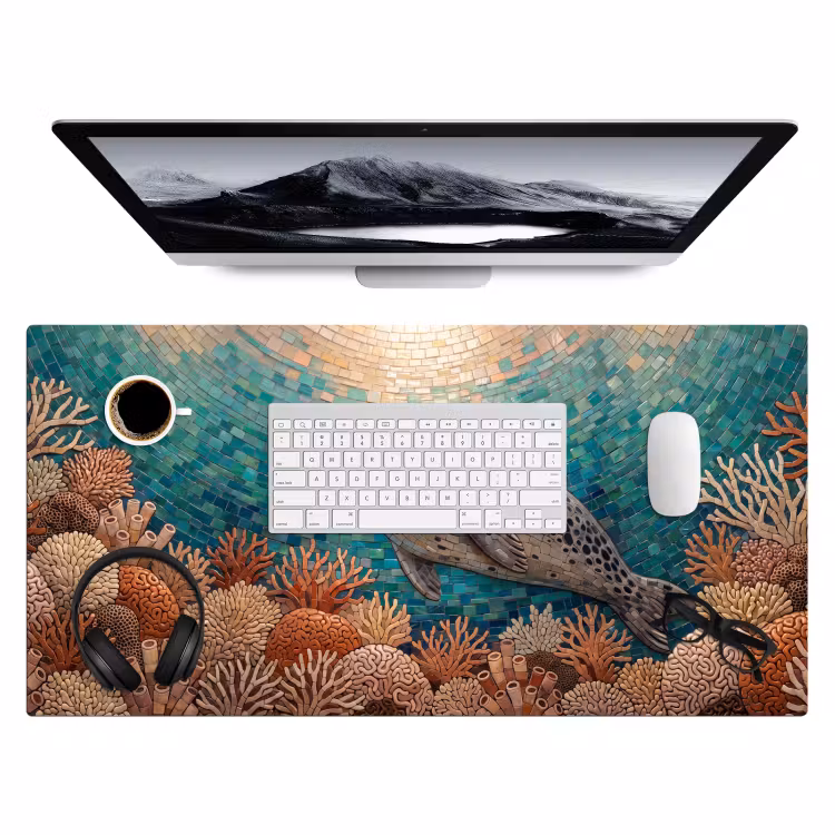 Bureau onderlegger - Zeehond - Mozaïek - Onderwater - Dieren - Blauw — 4