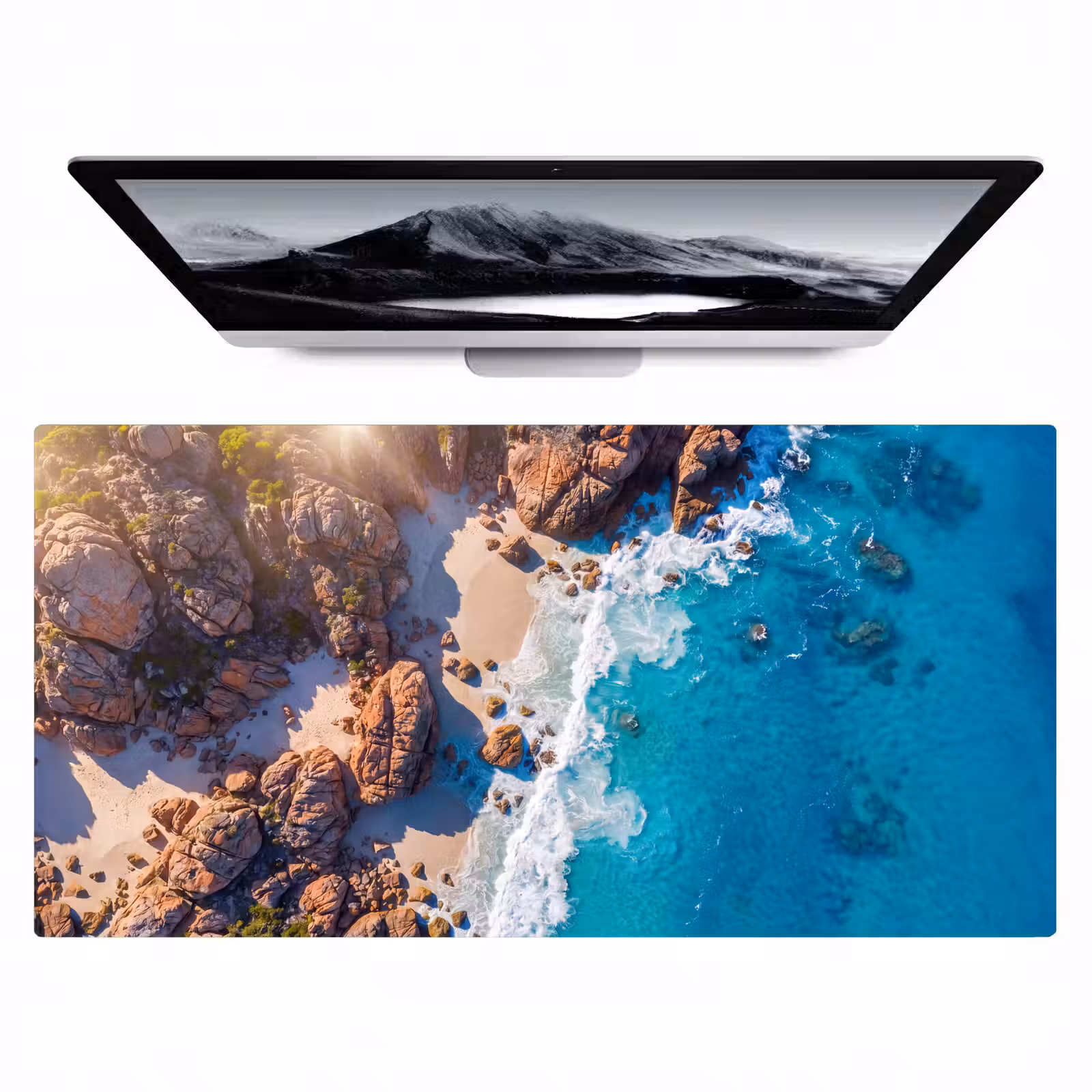 Bureau onderlegger - Strand - Zee - Rotsen - Natuur - Blauw — 1