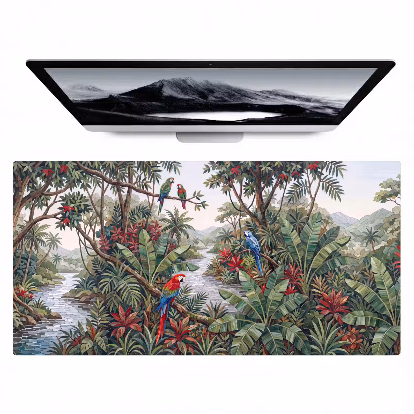 Bureau onderlegger - Vogel - Jungle - Natuur - Mozaïek - Groen — 1