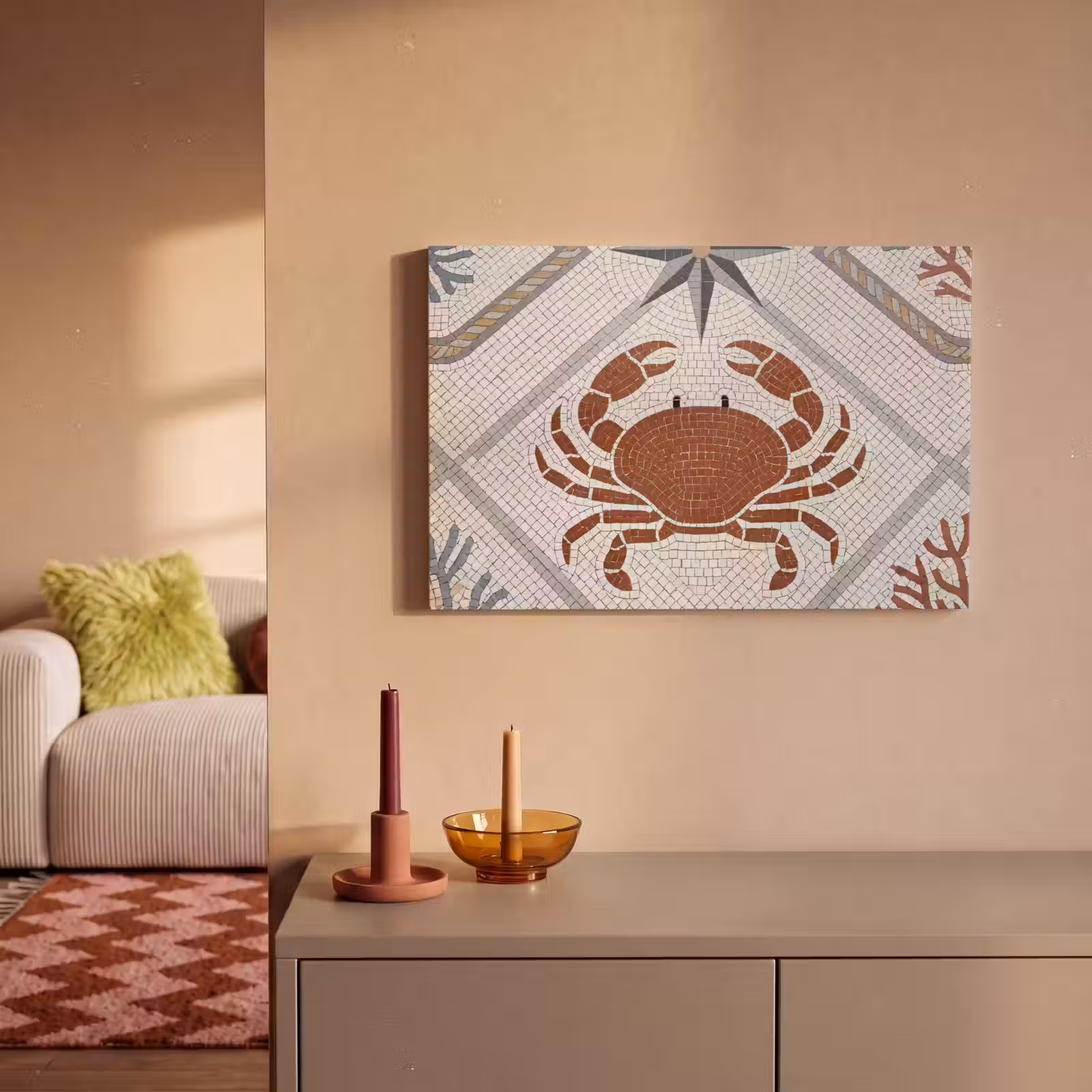 Canvas schilderij - Dier - Mozaïek - Zee - Klassiek - Bruin — 1