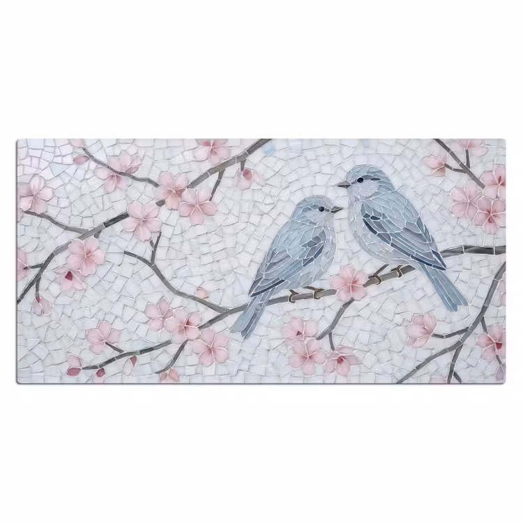 Bureau onderlegger - Vogel - Bloemen - Natuur - Mozaïek - Roze — 2