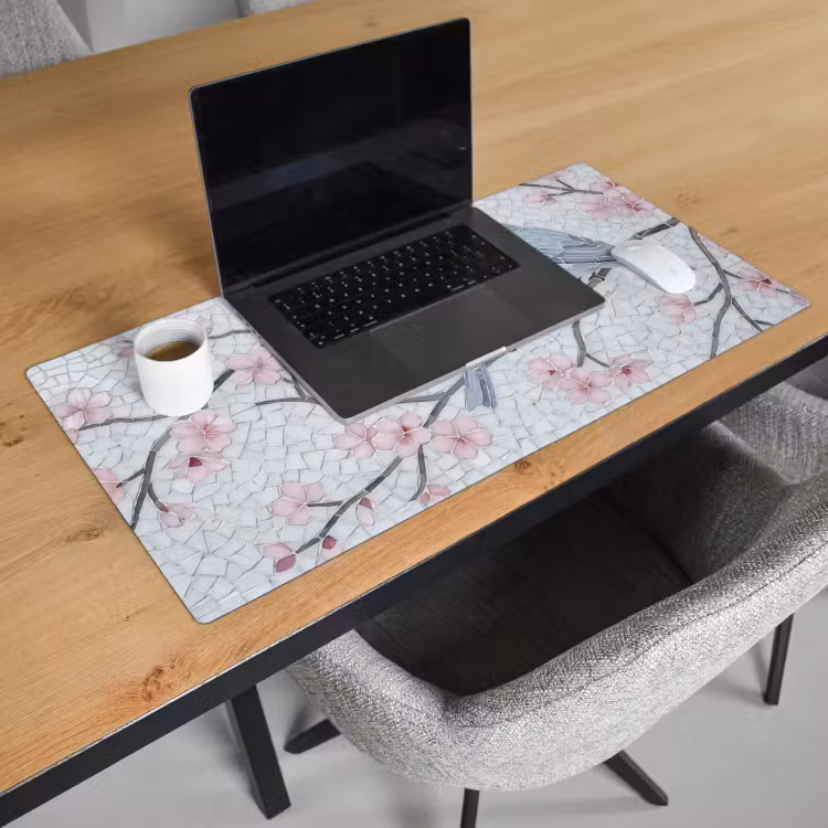 Bureau onderlegger - Vogel - Bloemen - Natuur - Mozaïek - Roze — 3