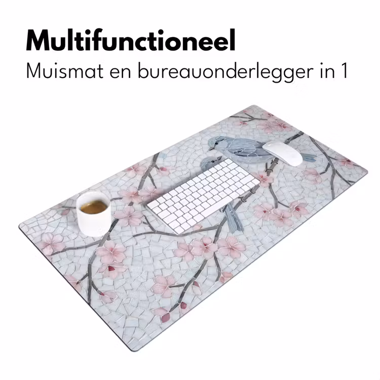 Bureau onderlegger - Vogel - Bloemen - Natuur - Mozaïek - Roze — 7
