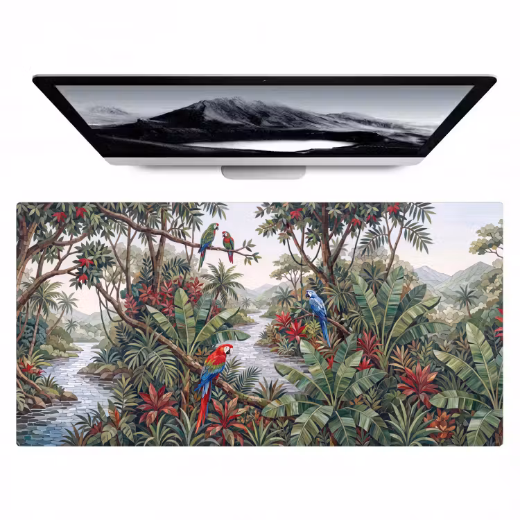 Bureau onderlegger - Vogel - Jungle - Natuur - Mozaïek - Groen — 1