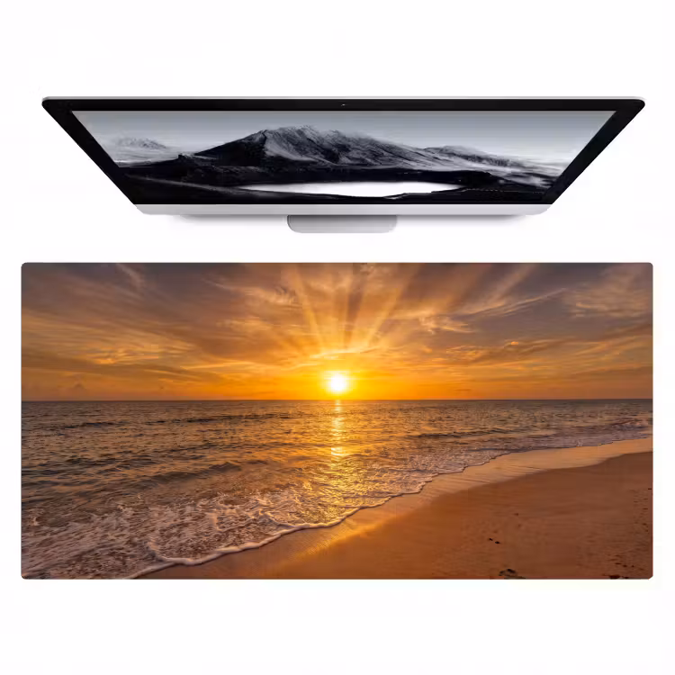 Bureau onderlegger - Zee - Zonsondergang - Golven - Kust - Oranje — 1