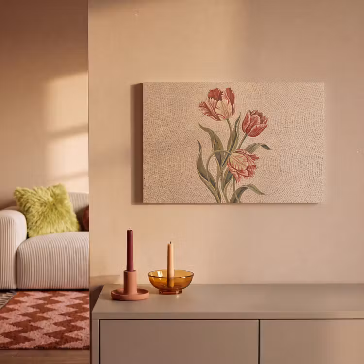 Canvas schilderij - Bloemen - Mozaïek - Rood - Groen - Kunst — 1