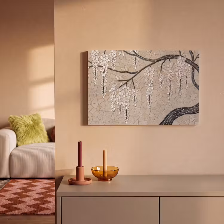 Canvas schilderij - Boom - Bloemen - Mozaïek - Kunst - Wit — 1