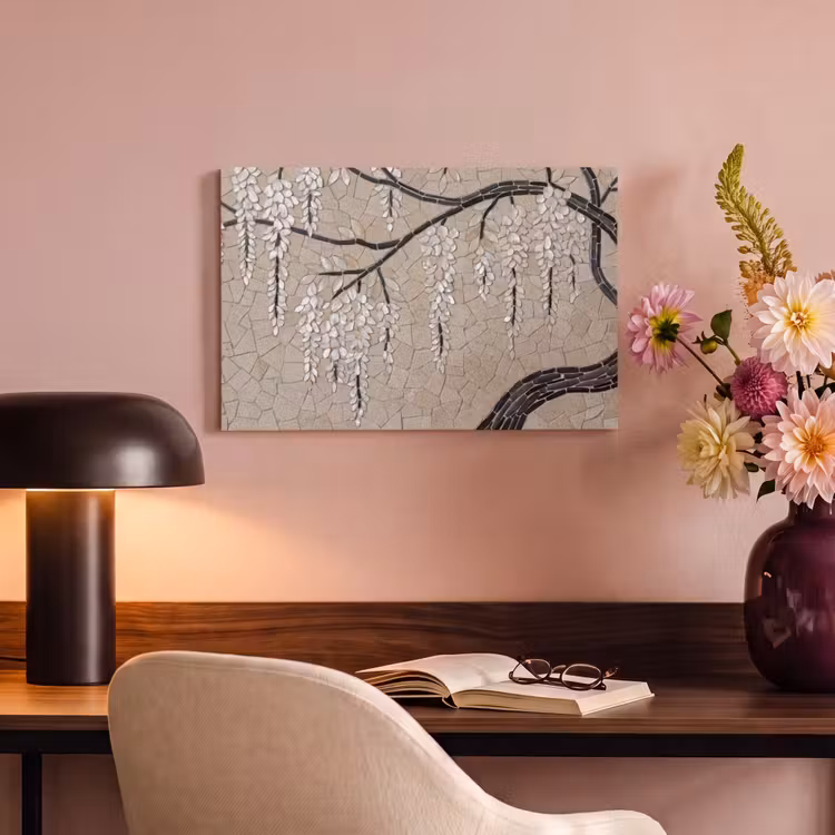 Canvas schilderij - Boom - Bloemen - Mozaïek - Kunst - Wit — 3