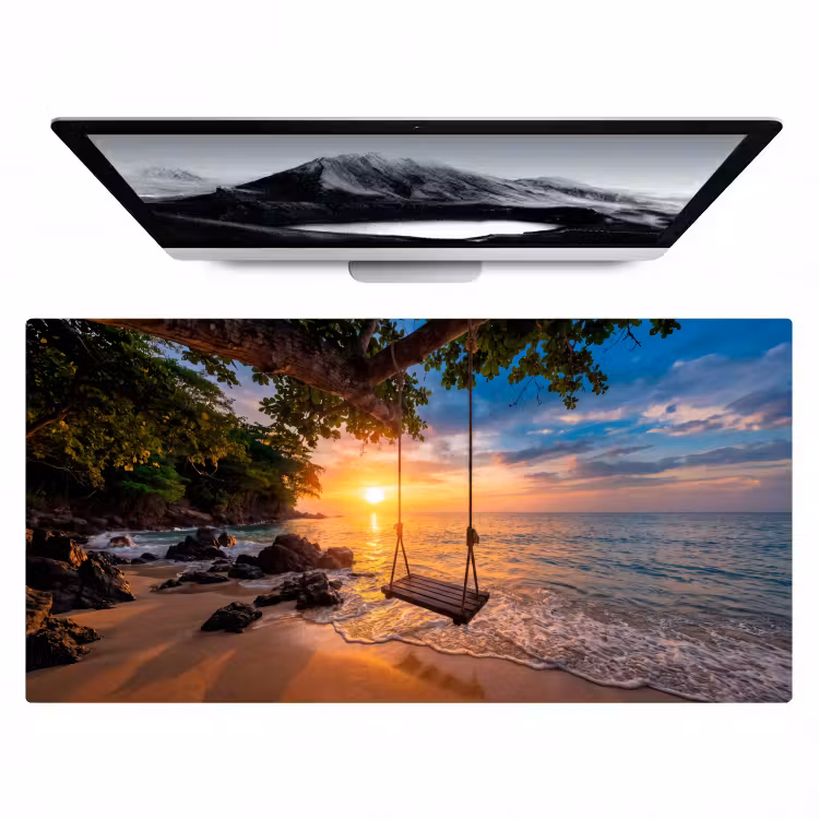 Bureau onderlegger - Schommel - Strand - Zonsondergang - Natuur - Oranje — 1