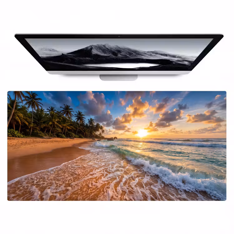 Bureau onderlegger - Strand - Zonsondergang - Golven - Natuur - Goud — 1