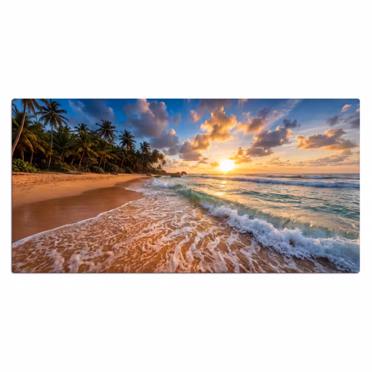 Bureau onderlegger - Strand - Zonsondergang - Golven - Natuur - Goud — 2