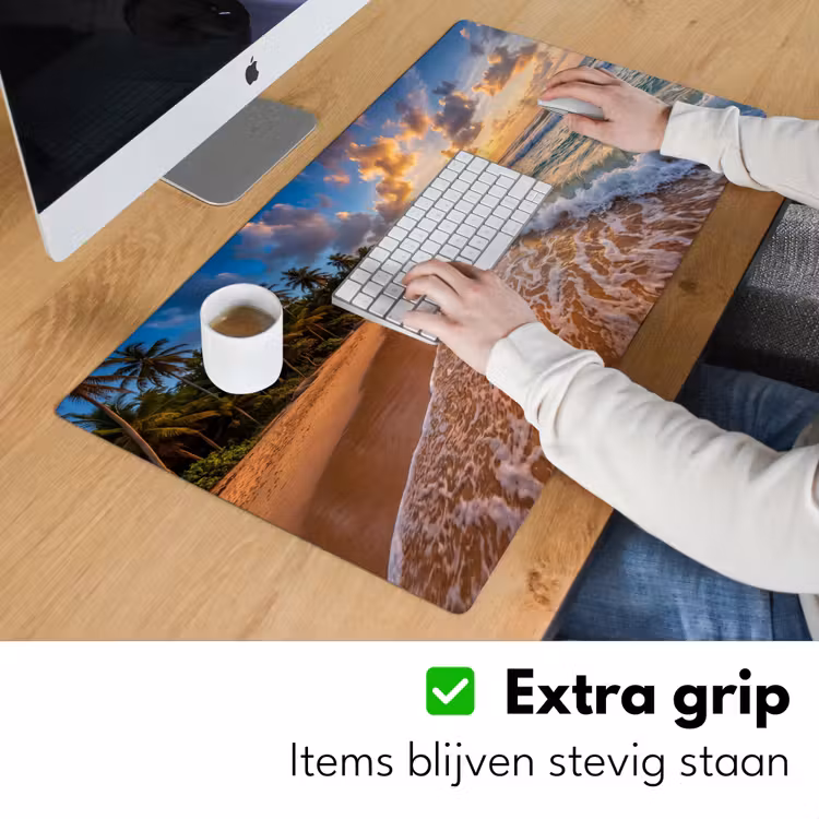 Bureau onderlegger - Strand - Zonsondergang - Golven - Natuur - Goud — 6
