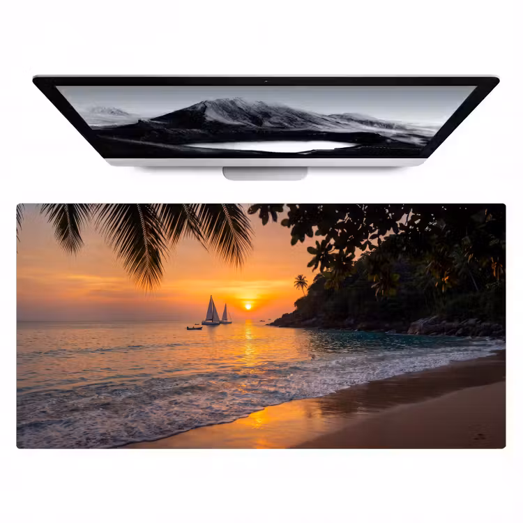 Bureau onderlegger - Zee - Zonsondergang - Boot - Natuur - Oranje — 1