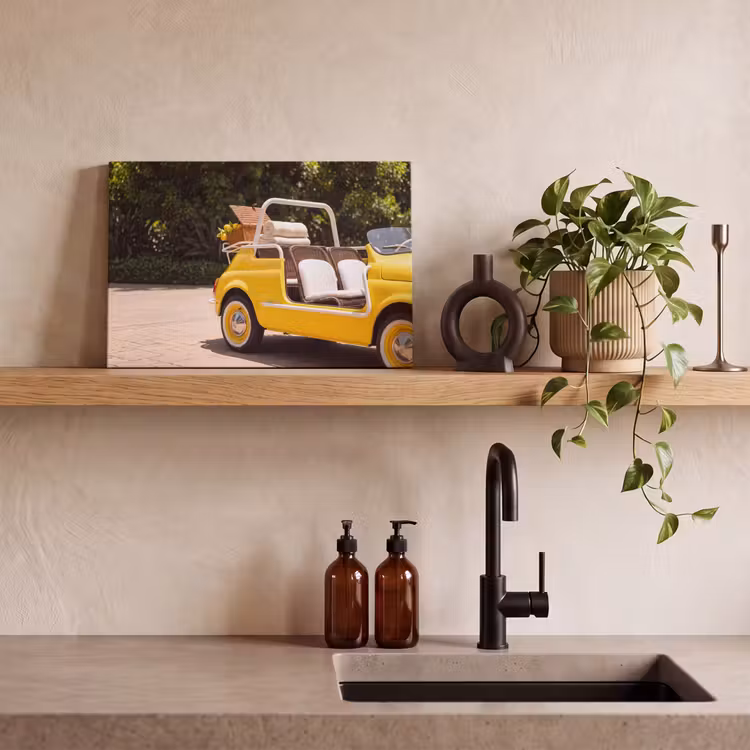 Canvas schilderij - Auto - Picknick - Zomer - Geel — 2